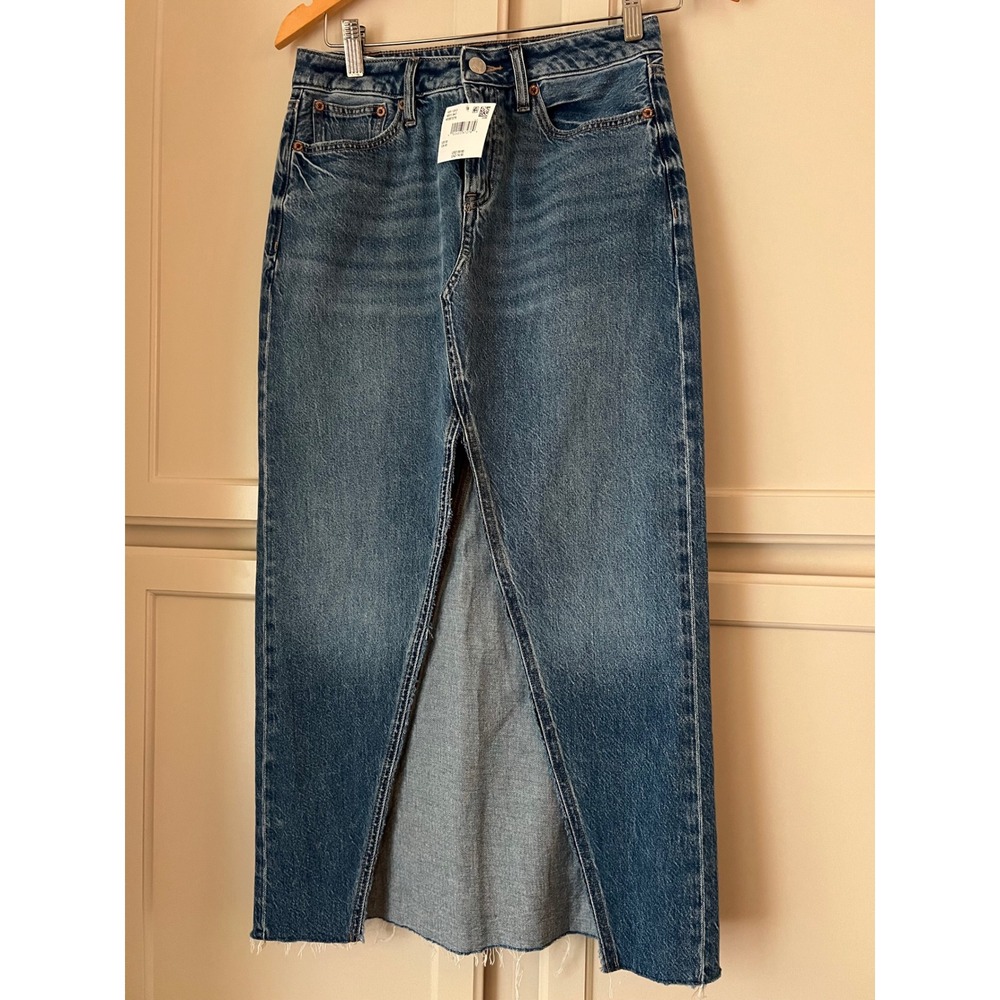American Eagle Low Rise Denim Maxi Skirt High Slit‎ Size 00
